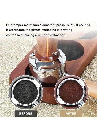 Motion003 58 Mm 51 53 58mm Espresso El Tampu Kalibreli Spring Yüklü Kahve Tampu Paslanmaz Çelik Dalga Tabanı 13 61kg Ahşap Sapak Barista Sınıfı Ahşap