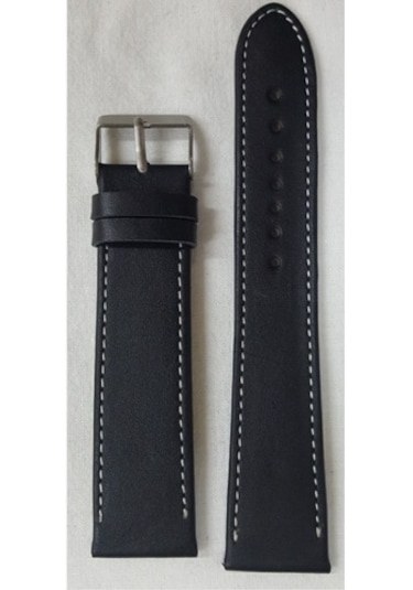 Siyah Düz Gerçek Deri Saat Kordonu Kayışı 24 Mm