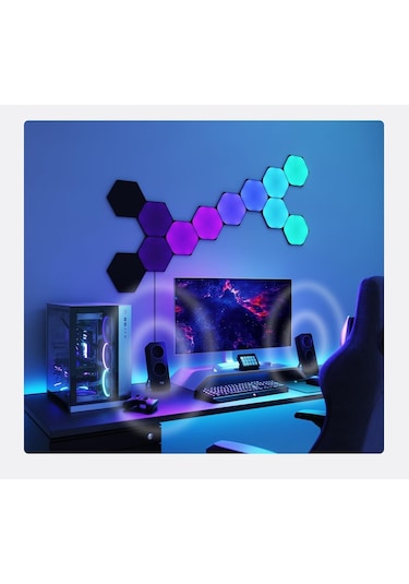 Ultra Siyah Altıgen Başlangıç Seti,9 Akıllı Rgbw Led Panel, Modüler Duvar Lambası