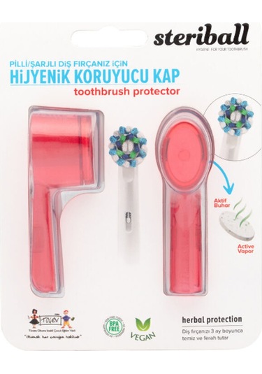 Steriball Pilli Veya Şarjlı Diş Fırçaları İçin Hijyenik Diş Fırçası Kabı - Kırmızı