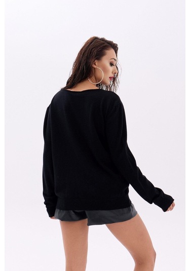 4216 Triko Düz Salaş Kazak-siyah S