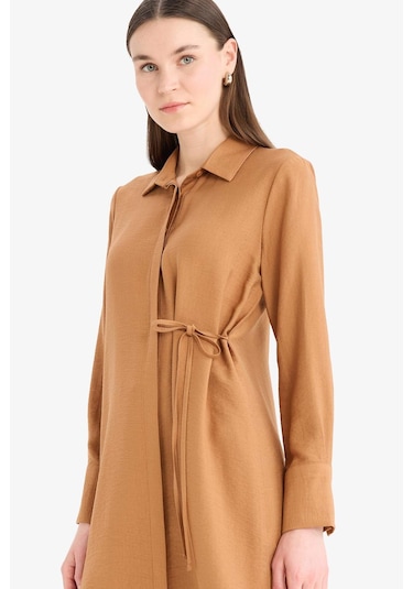 DeFacto Regular Fit Gömlek Yaka Büzgülü Uzun Kollu Diz Altı Tesettür Tunik D9862AX25SMBN301