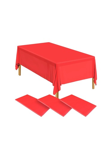 Kırmızı Masa Örtüsü, Kırmızı Masa Eteği, 2 Adet Kırmızı Arka Fon