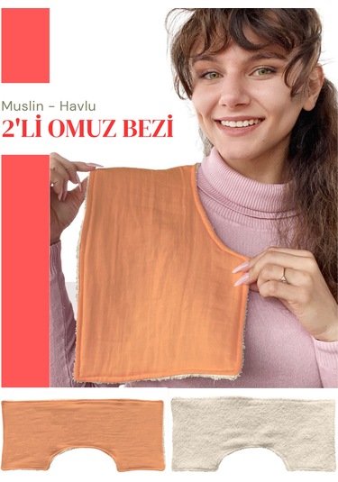 Müslin-havlu 2'li Çift Yönlü Omuz Bezi Gaz Çıkarma Bezi K-bej Bej - Kiremit