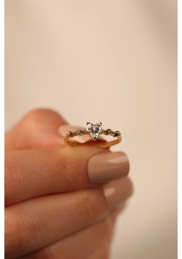 Çgk Kuyumculuk Sevgililer Gününe Özel Kalpli Tektaş Altın Yüzük Gold