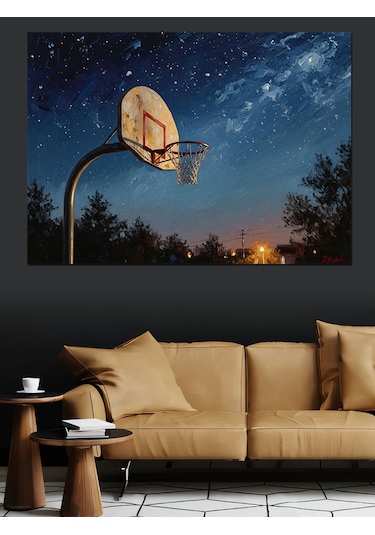 Ahşap Tablo Gece Altında Basketbol Potası Tablosu