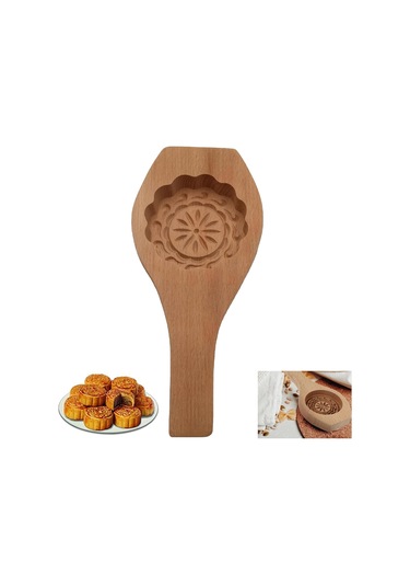 Pxcl Ahşap Ay Kek Kalıpları Yaratıcı Ay Kek Kalıbı, Çiçek Desenli Kahverengi