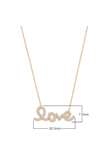 Zirkon Taşlı Pırlanta Montür Altın Kaplama Love Gümüş Kolye