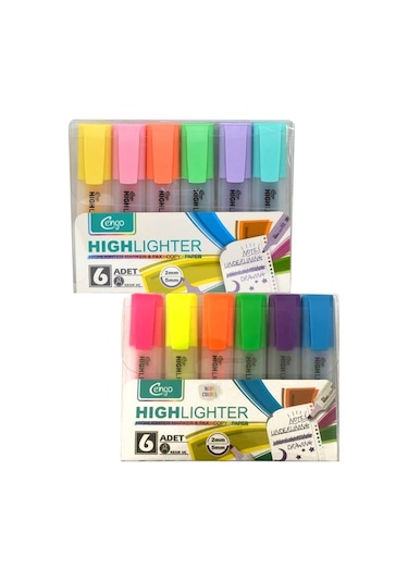 Cengo Fosforlu Kalem Neon Renkler ve Pastel Renkler  6'lı 2 Adet Set