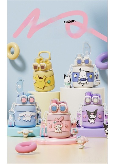 Skycity Küçük Çocuklar İçin Dayanıklı Camlı Suluk, Isıya Dayanıklı Plastik Matara - Kullu Kulo 650ml, 4 Adet 3d Dekoratif Aksesuar İle Mor