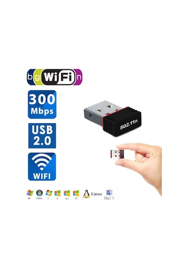 Wi-Fi USB Adaptör Wireless Alıcı 2.4 Ghz 300Mbps Laptop