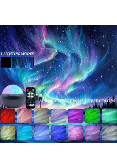 Honeybeeshop Siyah Aurora Borealis Yildizli Gokyuzu Projeksiyon 1 Bilgisayar Uzaktan Kumandali Led Gece Lambasi 7 Aydinlatma Etkisi