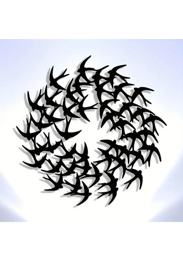 Cajuart Zarif Minimalist Kırlangıç Sürüsü 30 Cm Siyah Ahşap Tablo Dekor 1