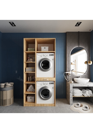 Vita Çamaşır Ve Kurutma Makinesi Dolabı Banyo Dolabı Meşe