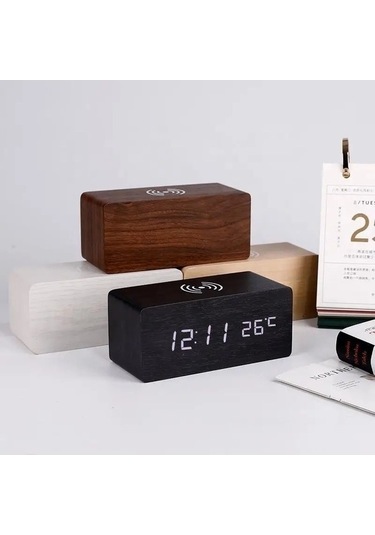 Trendooze Zaman, Ut Tarih, Şarjlı Saat, Kablosuz Dijital Çalar Ahşap Mu