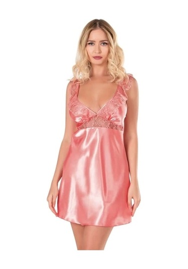 Ahu Primoda Mercan Kısa Saten Gecelik 8108 Mercan