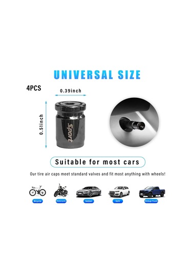 Ximistore9 Oto Ve Motosiklet Lastik Açma Korumalı Emme Valfi Kapağı, Paslanmaz Çelik, Toz Ve Sızıntı Engeli, 4'lü Siyah Set