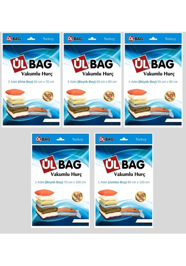 7'li Vakumlu Saklama Poşeti Seti-4 Yastık, Elbise, Battaniye, Yorgan Vakumlu Hurç Şeffaf