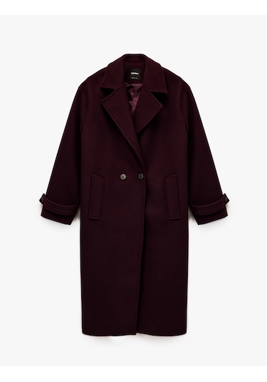 Koton Oversize Kaban Kaşe Uzun Kollu Cepli Düğmeli Kruvaze Bordo 6wak00099ew Bordo