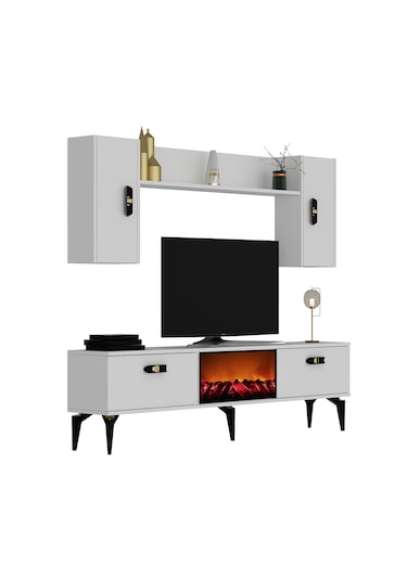 Pluss Şömineli Tv Ünitesi Takımı Beyaz-beyaz