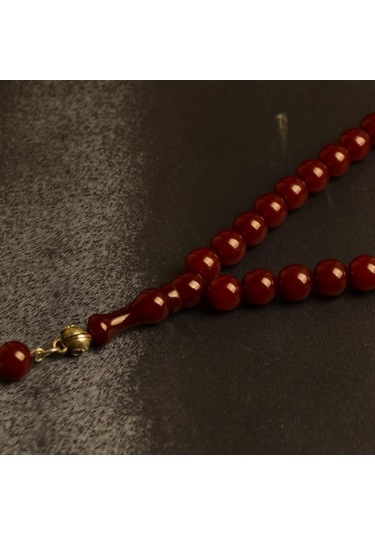 Küre Kesim 9x8 Mm Sıkma Kehribar Alpaka Püsküllü Tesbih Bordo
