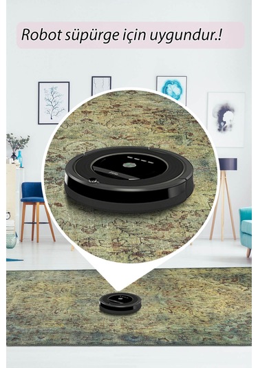 Blues Vintage Desenli Dokuma Taban Dekoratif Yeşil Halı Al 23 Renkli