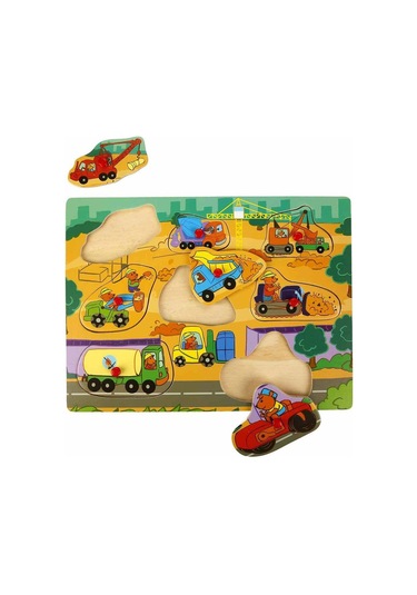 Ahşap Bultak Puzzle İnşaat Araçları 8 Parça