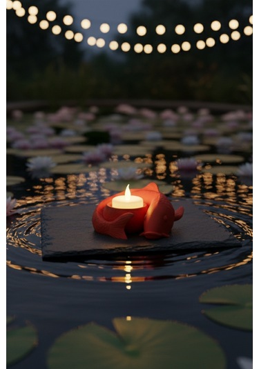 Oxyteez Balık Figürlü Led Mumluk Kırmızı Renk Reçine Tasarım Ev Ve Ofis Dekorasyonu