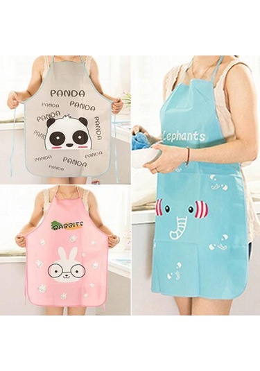Kadın Sevimli Karikatür Su Geçirmez Önlük Mutfak Restoran Pişirme Önlük Önlükleri Gri