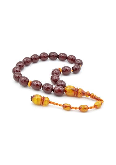 Ahmet Emin Yapımı Osmanlı Model Vişne Sıkma Kehribar Efe Maskot Tesbih Bordo