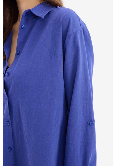 DeFacto Regular Fit Pamuklu Plaj Gömleği-Fall in Love W8241AZ25SMBE114 Mavi