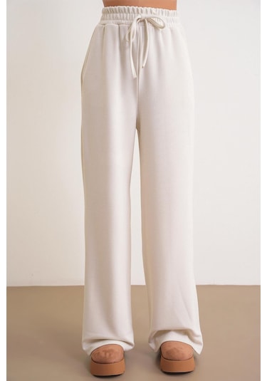 4757 Kadın Lastikli Bol Paça Örme Dökümlü Selanik Pantalon Taş Taş