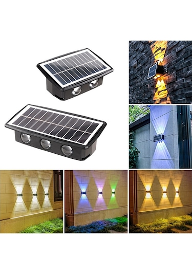 Cbtx Bahçe Aydınlatma 4led Solar Duvar Lambası Dış Mekan Suya Dayanıklı Yukarı Ve Aşağı Çift Başlı Spot Sarı Işık