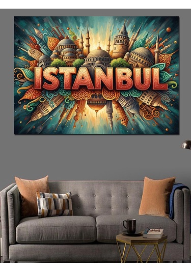 İstanbul İkonik Mimari Şehir Yazısı Dekoratif Kanvas - Mdf Ahşap Tablo