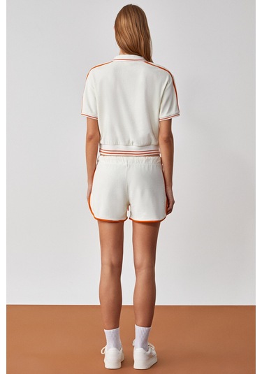 DZENKA Kadın Oversize Geniş Paça Yüksek Bel Ekru Alt-Üst Takım