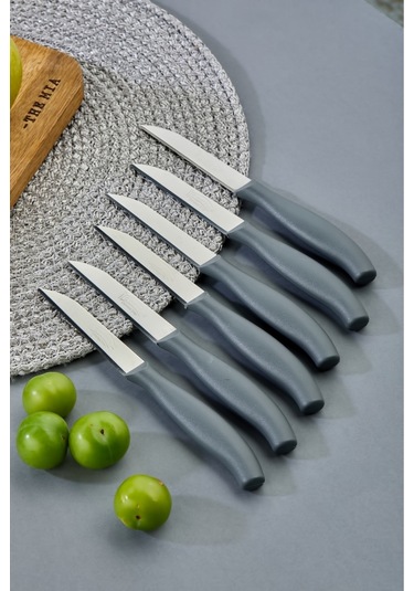 Cooker 12 Li Lüx Paslanmaz Çelik Sebze Ve Meyve Bıçağı Gri