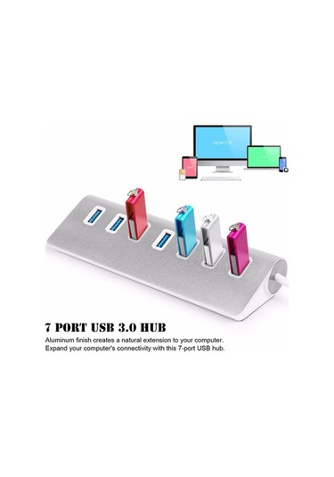 Novahub 7 Portlu Usb3.0 Hub, 5gbps Hızlı, Gümüş Alüminyum Tasarım, Güç Bağlantısı
