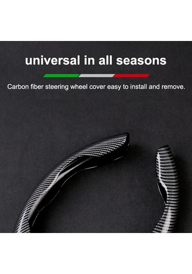 Yaleker Karbon Fiber Direksiyon Kılıfı Siyah, Mevsimlere Uygun, Araç İç Dekorasyon Aksesuarı - 2 Adet Paket Siyah