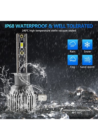 H1 Led Far Ampulleri Ip68 Su Geçirmez Araç Led Far Ampulleri 6500k 120w 12000lm Parlak Led Farlar, 2 Adet