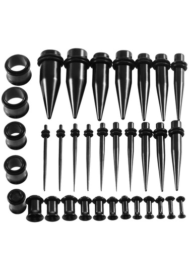 Homyl 36 Parça Kulak Göstergeleri Germe Kiti Fişler Konik 14g Siyah