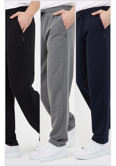 MMetalic Siyah-antrasit-lacivert Erkek Düz Paça Rahat Kesim 3'lü Eşofman Altı Paketi 001