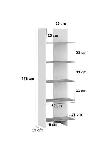 Asimetrik Beş Raflı Kitaplık Beyaz- Atlantik Çam