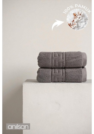 2'li Greek El Havlusu - 50x90 Cm, 225 Gr, %100 Pamuk, Spa Ve Otel Havlusu, Günlük Kullanıma Uygun Antrasit