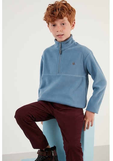 Lela Yumuşak Dokulu Fermuarlı Dik Yaka Şardonlu Kışlık Unisex Çocuk Polar 5905002 Mavi