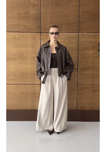 Prifaldi Oversize Bomber Deri Ceket Kahverengı