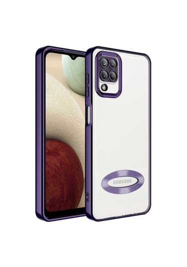 Galaxy A12 Kılıf Kamera Korumalı Logo Gösteren Zore Omega Kapak Derin Mor