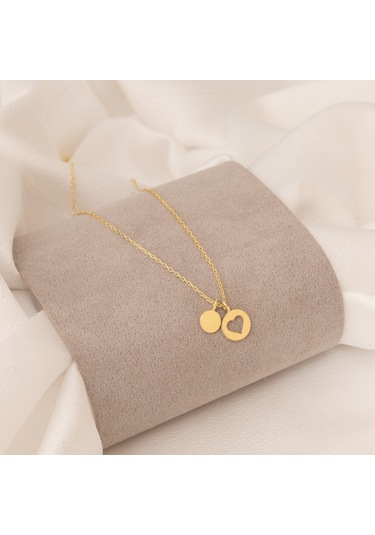 Dkmn Gümüş Yuvarlak İçi Boş Kalp Kolye