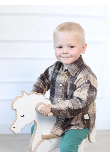 Liwen Kids Bebekler İçin Ekose Desenli, Oversize, Sıcak Tutan Çocuk Gömleğ 444067812 Koyu Kahverengi