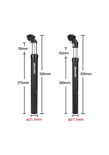 Jeehugo Mountain Bike Hidrolik Tamponlu Oturma Çubuğu, 27.2mm, Yüksek Mukavemetli Alüminyum, 42/50mm Seyahat Aralığı, Siyah-kırmızı Kırmızı