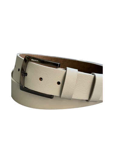 4 Cm. Spor Hakiki Deri Düz Model Erkek Kemer Beyaz Beyaz